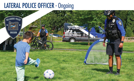 Lateral Police Officer - Ongoing; Police Officer playing soccer with a young boy.