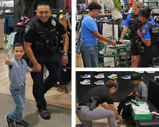 Mutiple Photos of Officers Shopping with Kids for School Clothes and Shoes