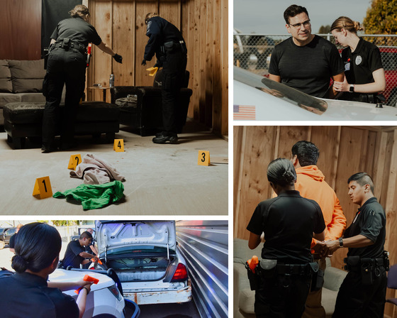 Cadet teams responding to multiple scenarios of traffic stops, domestic violence and a crime scene investigation.