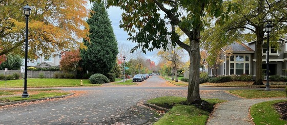 Uncontrolled intersection on a neighborhood street.