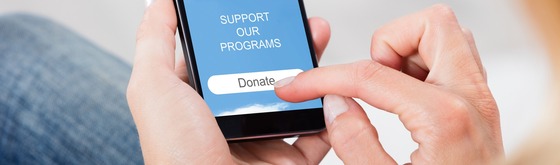 Someone donating to a charity using their cell phone