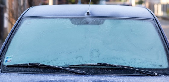 Frozen windshield of a car