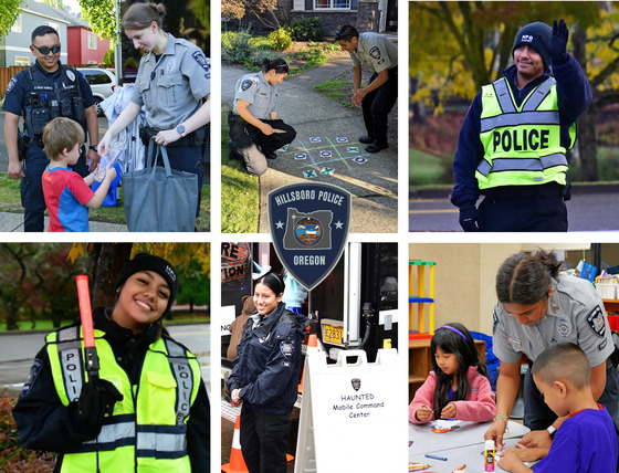 Collage of photos with cadets interacting with community members