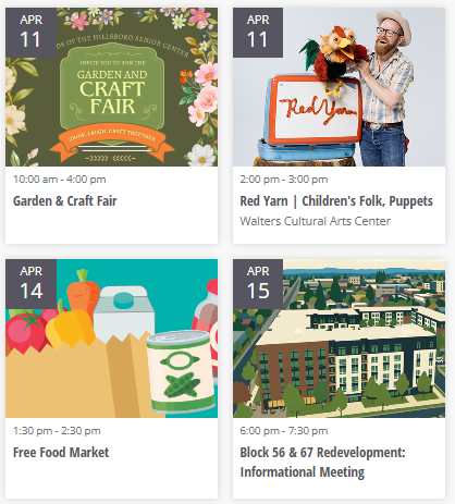 4 image grid of events calendar