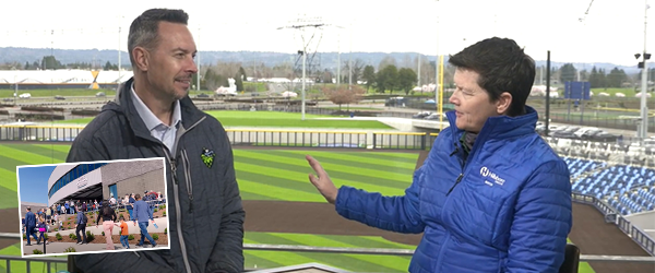 KL Wombacker and Mayor Pace with the Hillsboro Ballpark in the background