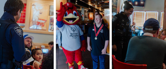Officers Talking to Patrons at the Restaurant and a Special Olympian