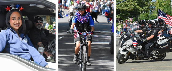 Three of photos of Hillsboro Police Officers and Other Personnel in the Parade - in a Vehicle, and Riding Motorcycles and a Bike