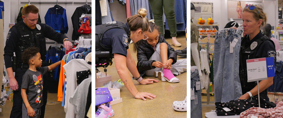 Three Photos of Police Officers Shopping with Kids
