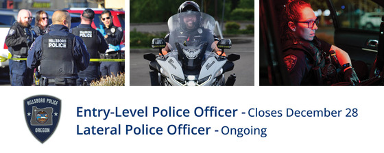 Three Photos - (1) Officers at a Crime Scene; (2) Officer on a Motorcycle; (3) Officer Typing Notes in Her Patrol Vehicle
