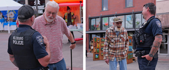 Two Photos - Each One has an Officer Engaging with a Community Member