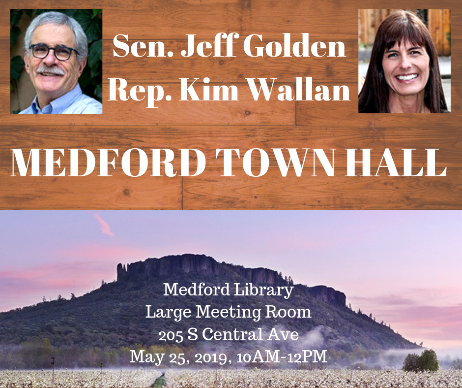 Joint Medford Town Hall with Representative Kim Wallan- Saturday May 25th, Medford Library, 10AM-12PM. 