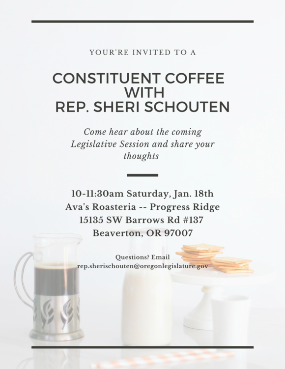 Constituent Coffee January 18th 10am to 11:30am, Ava's Roasteria Progress Ridge 