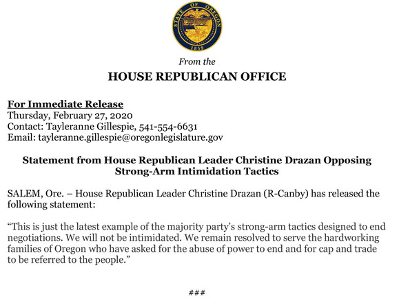 Statement from House Minority Leader Rep Christine Drazan