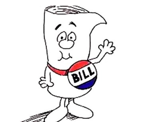Cartoon bill waiving with american flag button