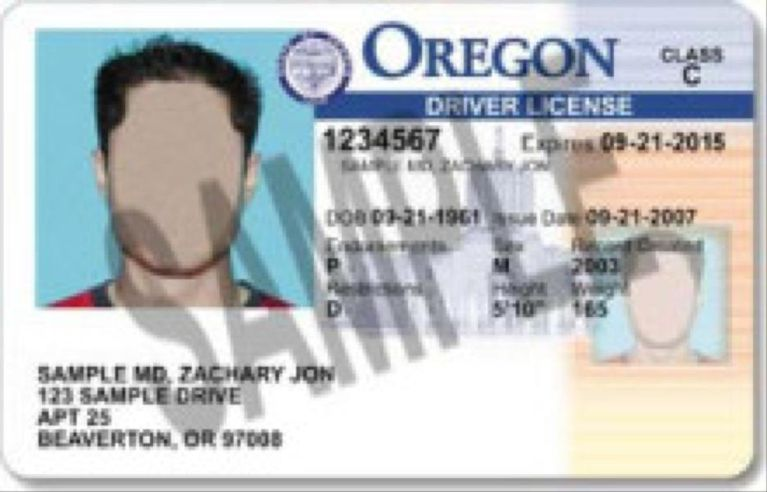 oregon driver's license with blurred face and blurred information