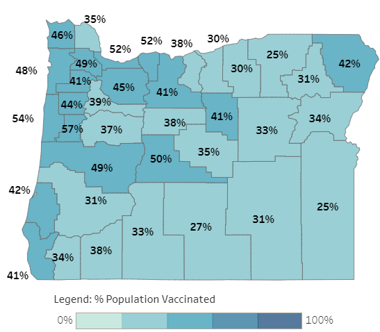Vaccination map of Oregon