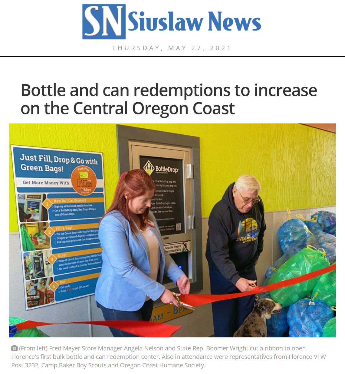Siuslaw News Article on BottleDrop Grand Opening