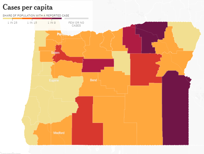 Cases per capita in Oregon