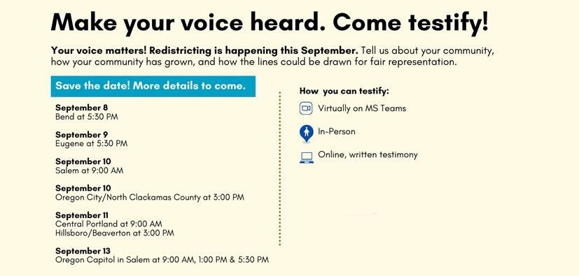 Redistricting - opportunities to testify