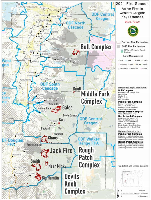 Wildfire map of Oregon 