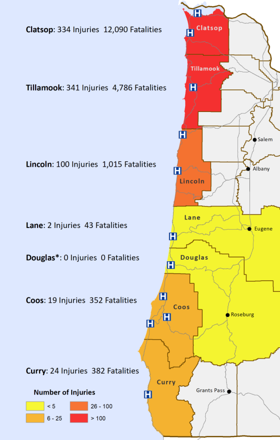 Map of tsunami casualty estimates