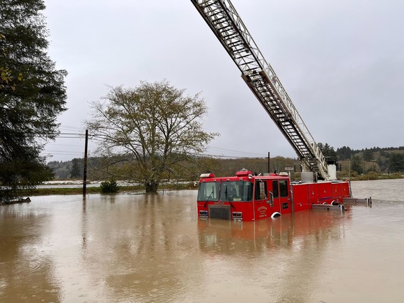 Flooded firetruck in Otis