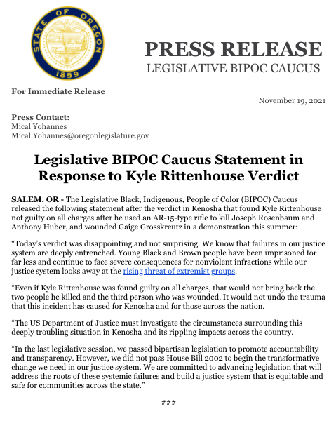 BIPOC Caucus Statement - Kyle Rittenhouse