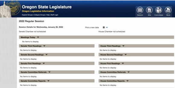 Oregon Capitol - Session Bills