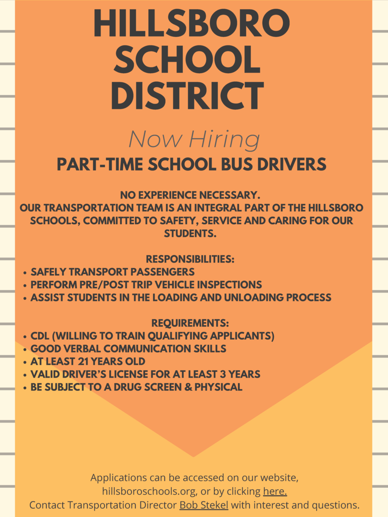 hillsboro school district is hiring a part-time bus driver