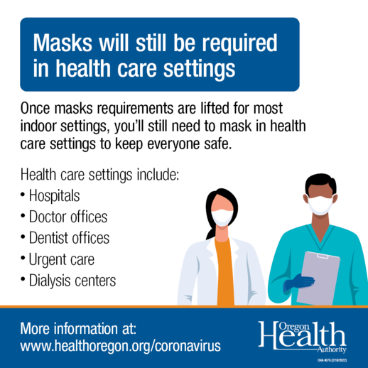 masks will still be required in healthcare settings
