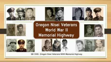 Nisei Veteran Photos with Highway Memorial Sign Image