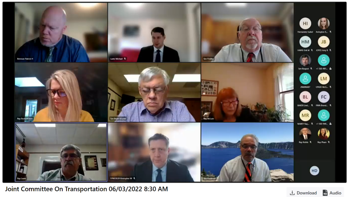 Joint Transportation committee virtual meeting photo
