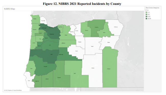 Bias incidents by county