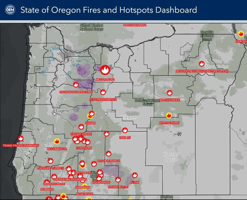 Oregon Fires and Hotspots Map