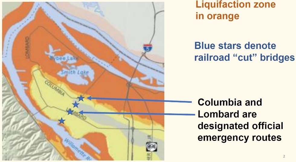 Map of evacuation route issues in North Portland