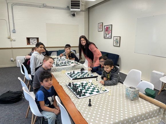 Rep. Cramer with Gervais elementary school chess club