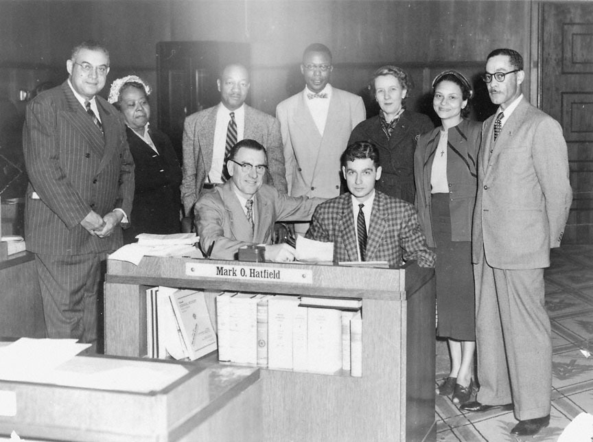 Proponents of the Oregon Civil Rights Bill pose for a photo after the signing in 1953.