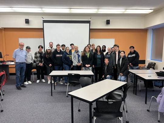 Senator Lieber and Representative Grayber with a group of eighteen Portland State University students and Professor Clucas