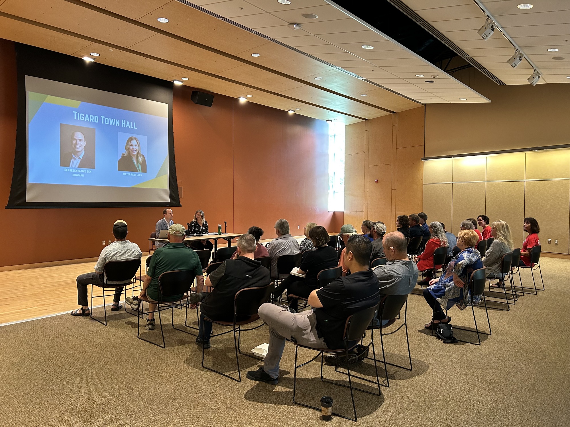 Mayor Lueb and I at our town hall at the Tigard Library
