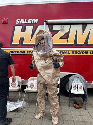 Dru in HazMat Suit
