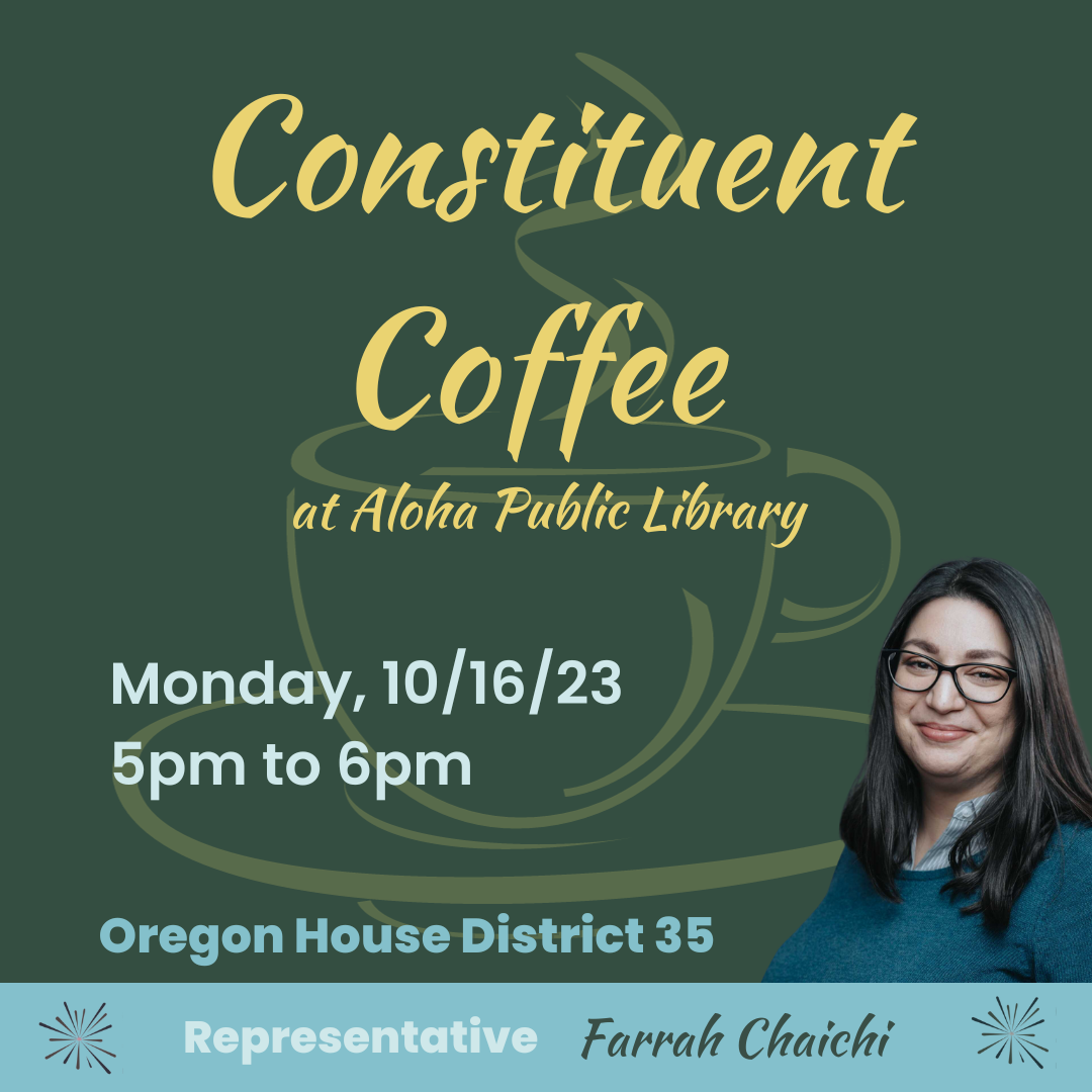 Photo of Rep. Chaichi with information about Aloha constituent coffee