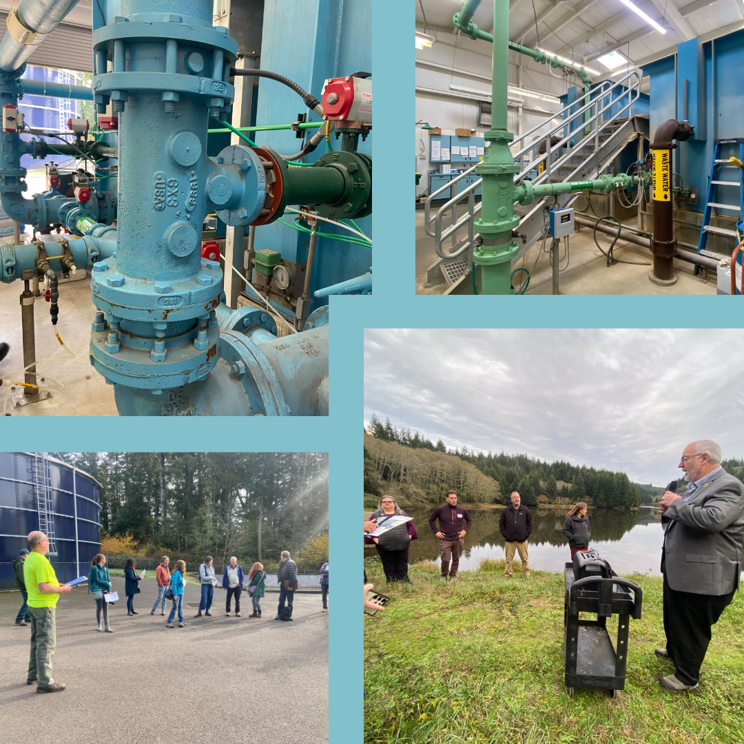 Photo collage of images from water tour: pipes, waterways and treatment facilities