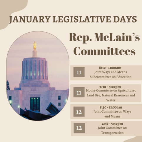 Rep. McLain's January 2024 Legislative Days Committee Schedule
