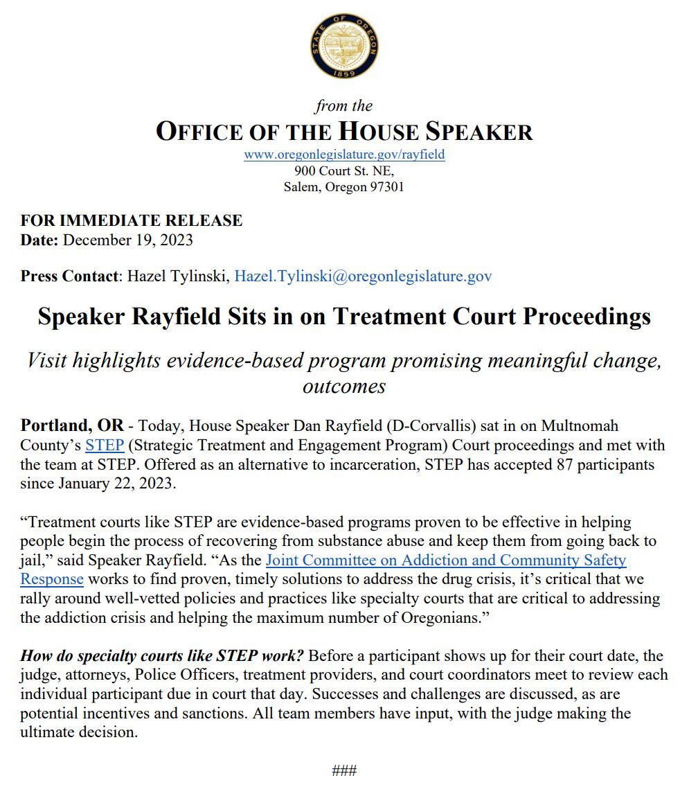 Treatment Court Press Release