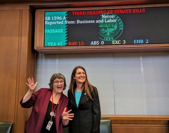 Rep. Neron and Sen. Sollman in the House chamber celebrating when Right to Repair passed