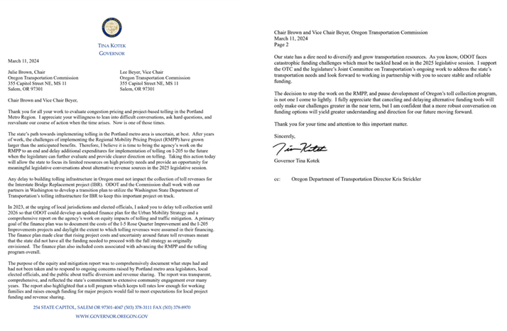 Governor's letter to OTC