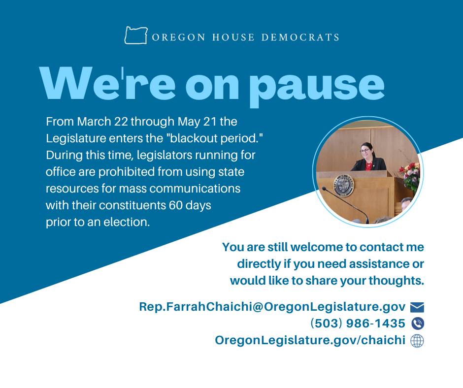 Blackout Period Message with image of Rep. Chaichi