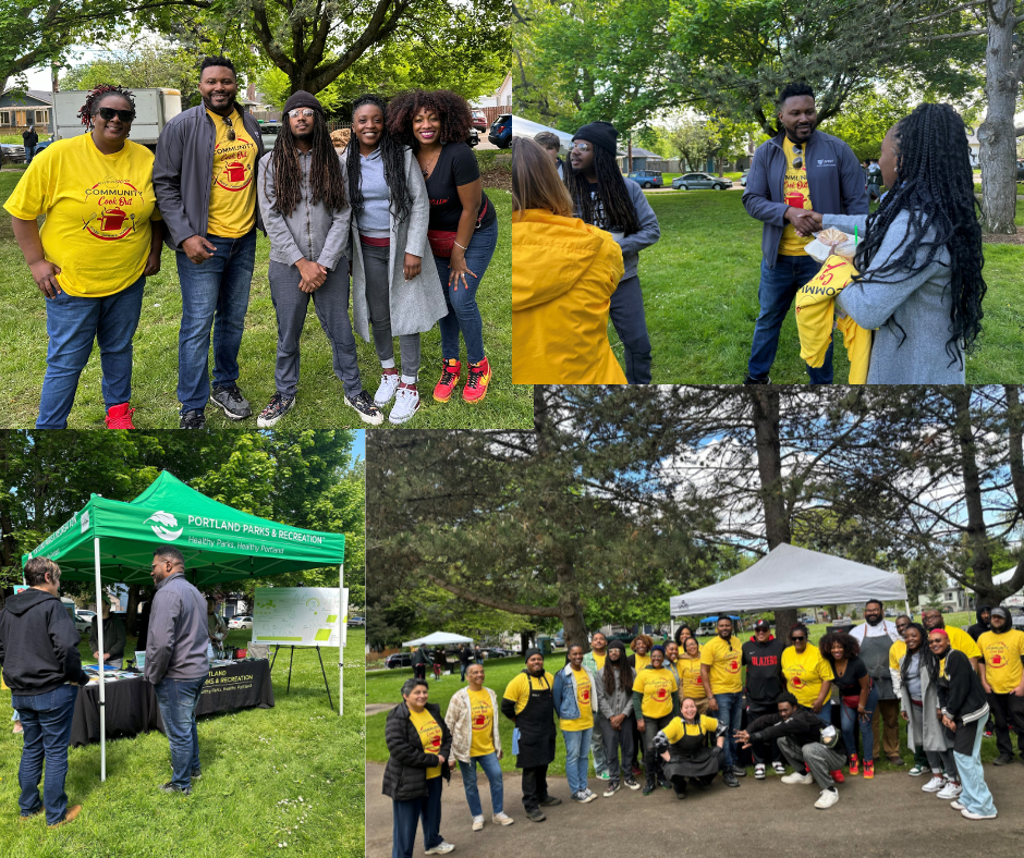 multiple photos of rep nelson with community members at the cookout. Many wearing kitchen Kulla's yellow shirts