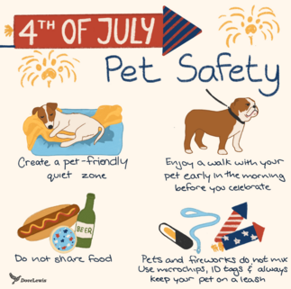 Image of pet safety tips for 4th of july. click on image for more infromation