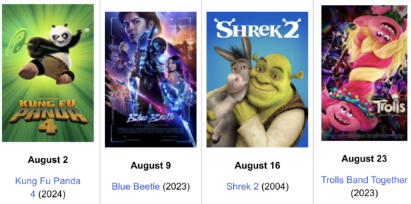 Movies playing in August